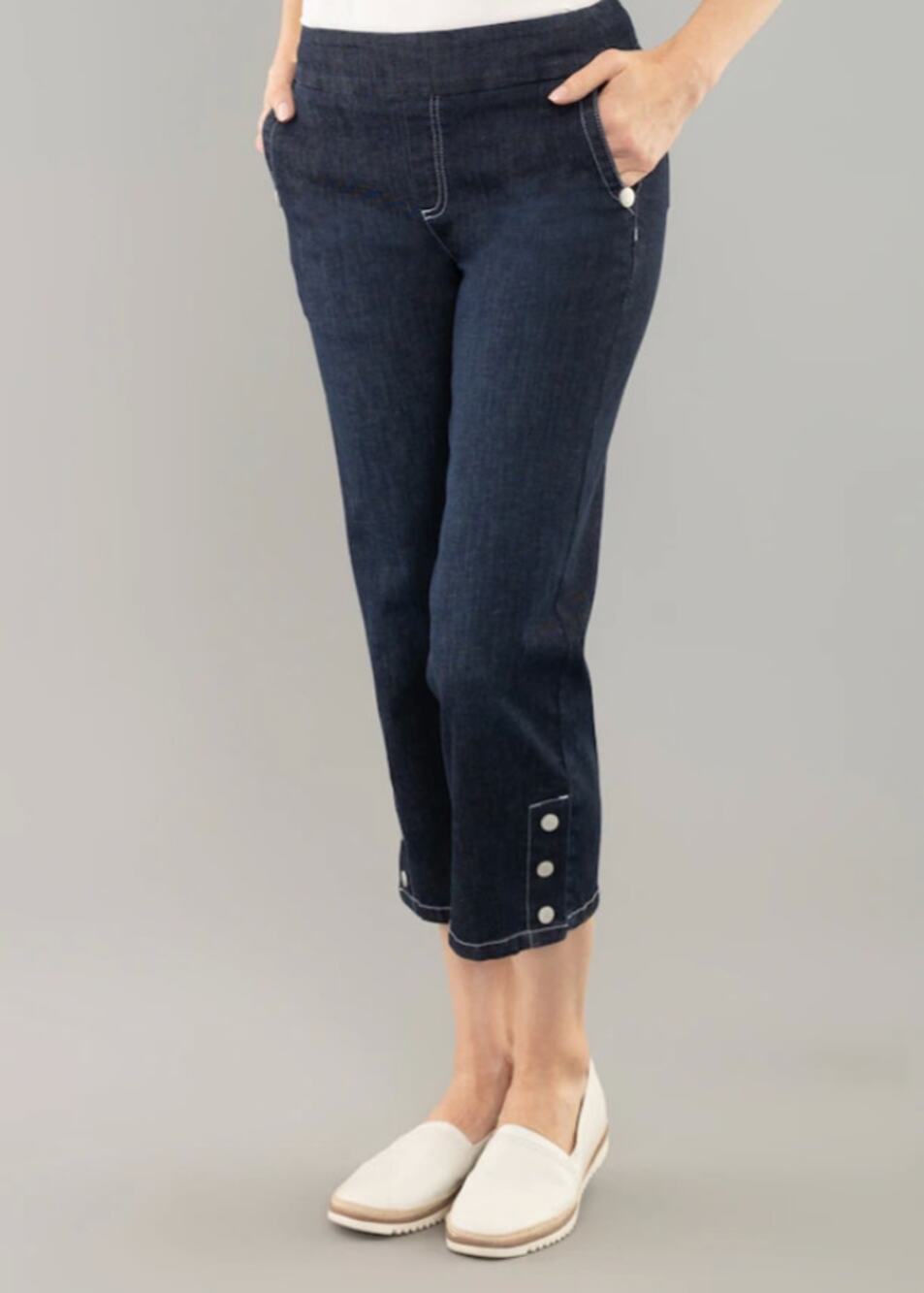 Lisette Womens 8 Blue Denim Bonair Wide Leg Crop Sailor Button Hem Pants